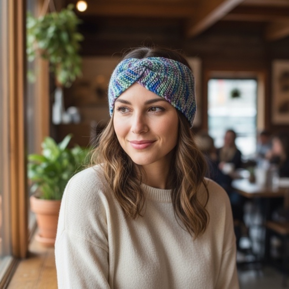 Elegant Blue and Purple Knit Headband